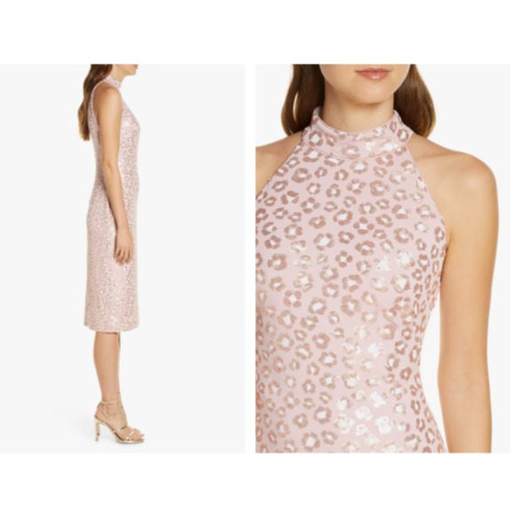 SHO by TADASHI SHOJI Sleeveless Sequin Sheath Dress in Blush Pink Leopard Large - Picture 4 of 8